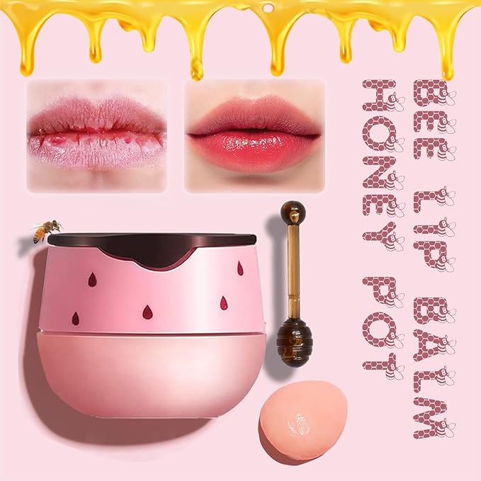 2PCS Lip Balm Honey Pot, Honey Pot Lip Balm for Dry Cracked Lips, Strawberry Lip Balm Scrubs Exfoliator & Moisturizer, Hydrating Lip Balm Honey Pot with Wand, Lip Sleeping Mask (B)-BrightBean Baby