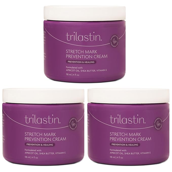 TriLASTIN Maternity Stretch Mark Cream for Pregnancy - 4 Oz (3-Pack) - Hypoallergenic & Paraben-Free Silicone Scar Cream & Shea Butter - Pregnancy Must Haves-BrightBean Baby