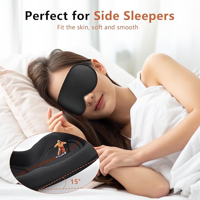 Sleep Mask for Side Sleeper Women Men, Eye Mask for Sleeping Light Blocking, 3D Contoured Cup Sleeping Mask, Soft Breathable Sleep Eye Mask with Adjustable Elastic Strap for Travel (Black)-BrightBean Baby