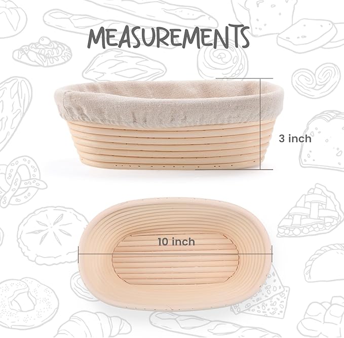 Bread Proofing Baskets Set of 2 10 inch Oval Shaped Dough Proofing Bowls w/Liners Perfect for Professional & Home Sourdough Bread Baking