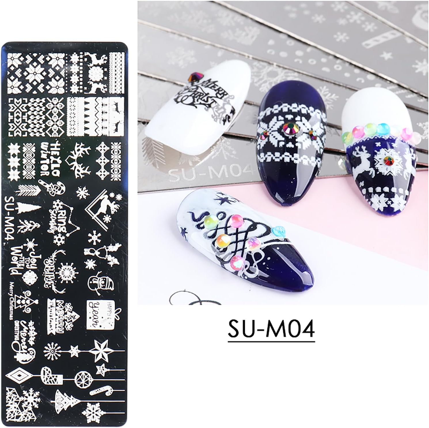 Christmas Nail Art Stamping Plate Kit,Snowflake Snowman Christmas Tree Elk Designs Nail Image Stamp Template Xmas DIY Stainless Steel Nail Image Polish Template Kit 6Pcs-BrightBean Baby