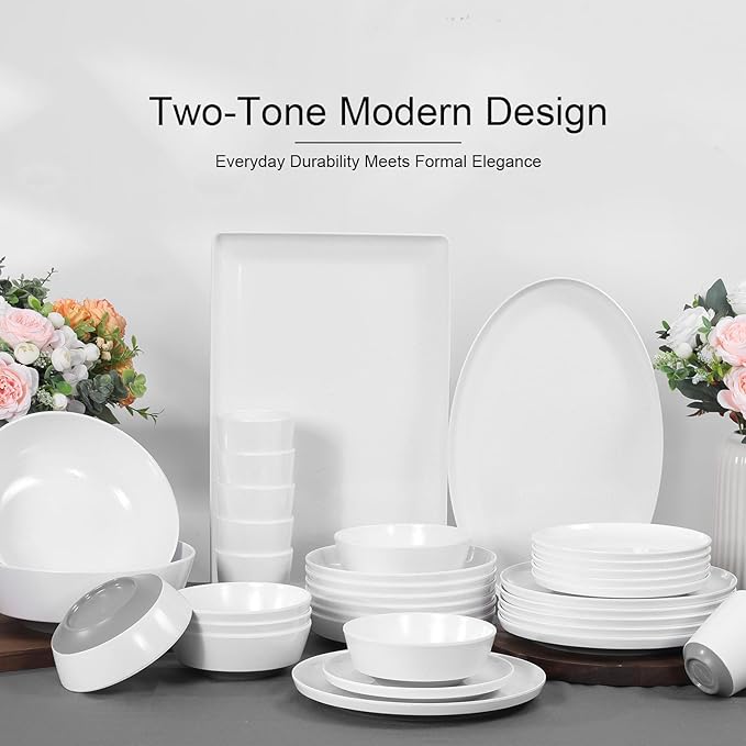 Webbylee 6-piece Melamine Cup - 12 ounce Unbreakable Reusable Drinkware for Party Wedding Camping, Dishwasher Safe & Lightweight (White/Grey)