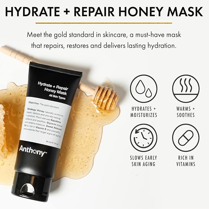 Anthony Hydrate + Repair Honey Mask, Stimulates Your Skin and Opens Pores with Honey, Vitamins C & E, Glycerin, Sweet Almond, Squalane, and Calendula, Soothes and Moisturizes Dry to Normal Skin - 3 Oz-BrightBean Baby