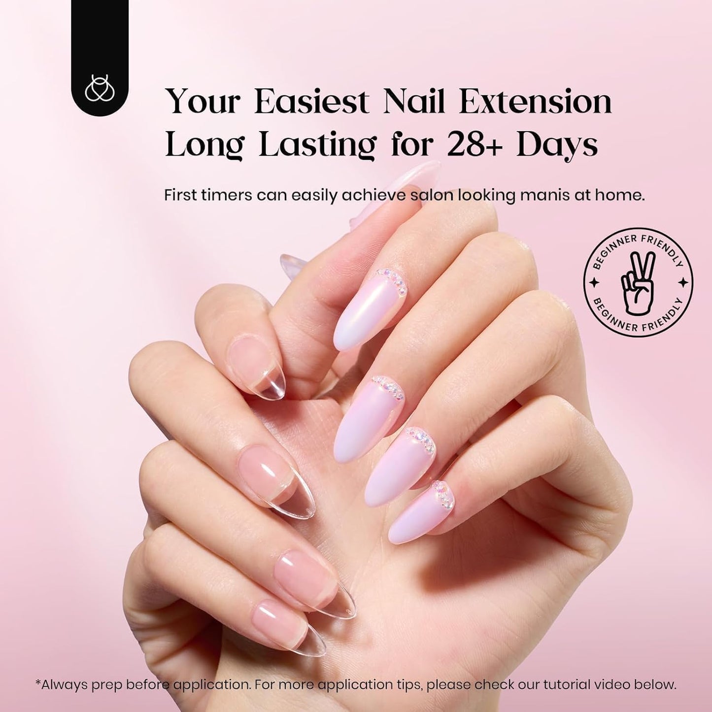 Beetles Gel Nail Kit Clear, Almond Medium, 600pcs 15 Sizes, with Pink Color Gel Top Coat 9 in 1 Glue Mini Nail Lamp, Fall Nails, Full Cover Easy Nail Extension Set for Home DIY Salon Gift for Women-BrightBean Baby