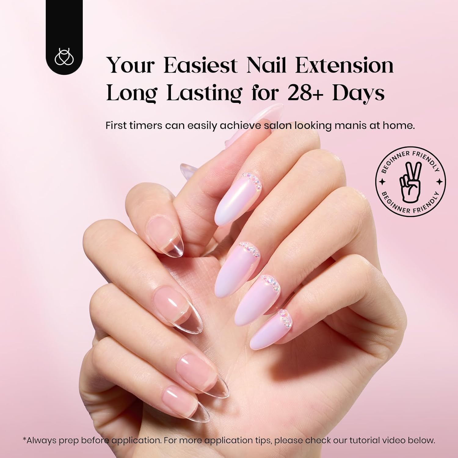 Beetles Gel Nail Kit Clear, Almond Medium, 600pcs 15 Sizes, with Pink Color Gel Top Coat 9 in 1 Glue Mini Nail Lamp, Fall Nails, Full Cover Easy Nail Extension Set for Home DIY Salon Gift for Women-BrightBean Baby