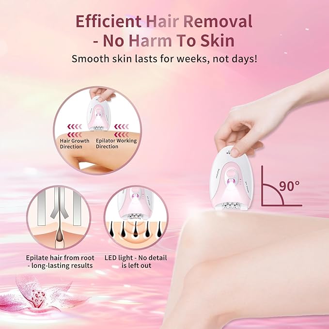 Smooth Glide Epilators Hair Removal for Women, 2 Speed Hair Removal Device with LED Light, Portable Rechargeable Face Epilator, Epilator for Women Face, Bikini, Arm, Legs, Armpits-BrightBean Baby