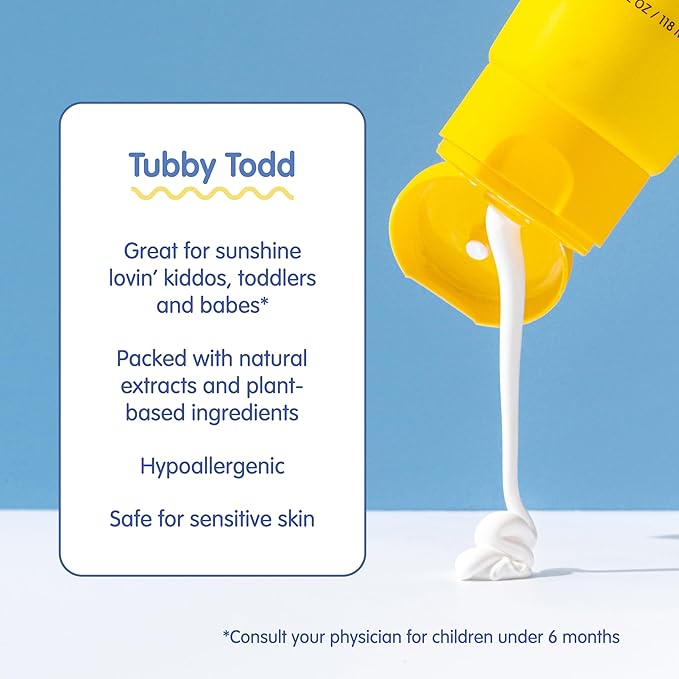 TUBBY TODD Mineral Sunscreen SPF 50 - Broad Spectrum Sunscreen Lotion for Kids - Water-Resistant for 80 Minutes - Safe for Sensitive Skin - Non-Greasy Feel - 2 Pack, 4 Fl Oz-BrightBean Baby