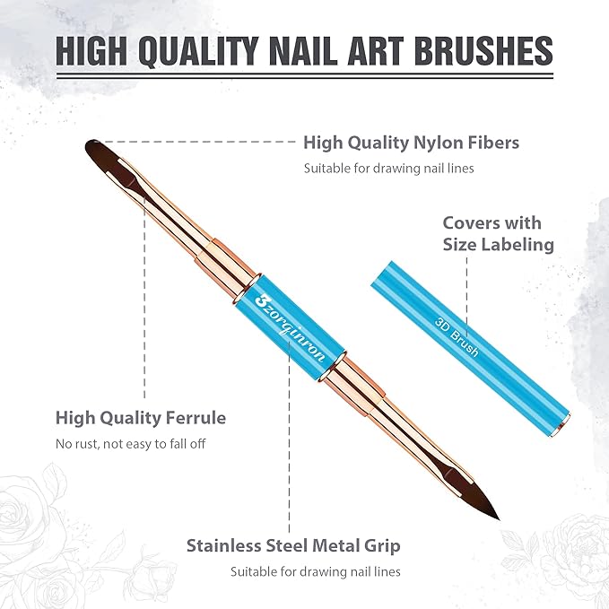 Nail Art Bushes Set, Professional 5Pcs Double-Ended Nail Brush Kit for Details, Long Lines, Ombre & 3D Design-Perfect for DIY Manicures & Salons (Blue)-BrightBean Baby