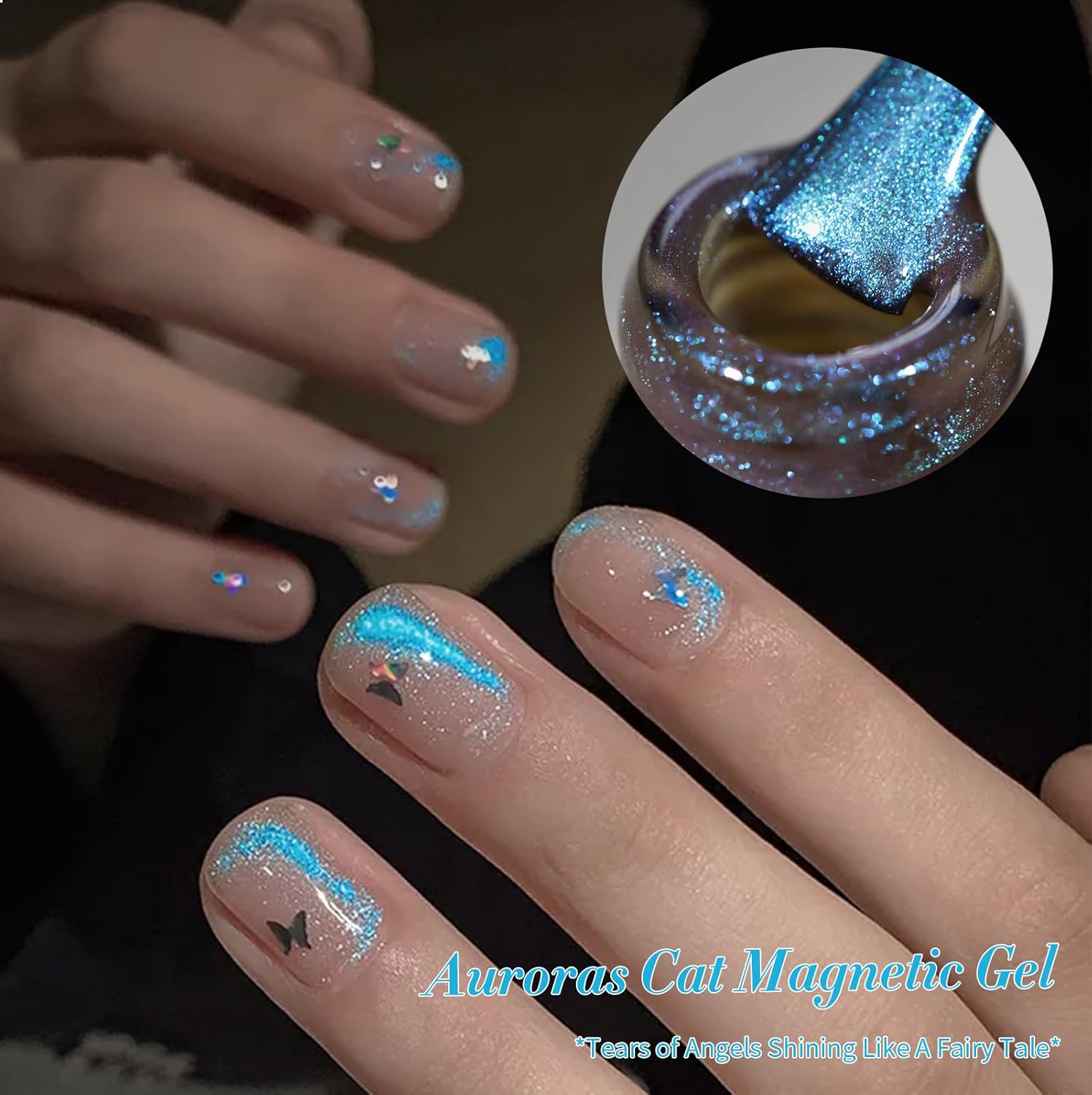 Born Pretty Cat Magnetic Eye Gel Nail Polish, Blue Auroras Cat Magnetic Gel, Mermaid Shiny Effect Pink Soak Off Nail Art Salon Manicure Home Gift 15ml-BrightBean Baby