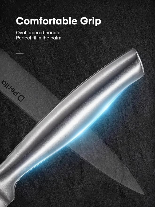 D.Perlla Steak Knives 12 Pieces Micro Serrated Steak Knife Set High Carbon Stainless Steel Steak Knives Set, Elegant Sharp Kitchen Steak Knife Set, Silver