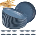 12 Pcs Unbreakable Deep Dinner Plates Set, 9 inch Reusable Plastic Wheat Straw Plates, Microwave and Dishwasher Safe Plate for Kitchen, Lightweight Plate for Dessert, BPA Free, Dark Blue