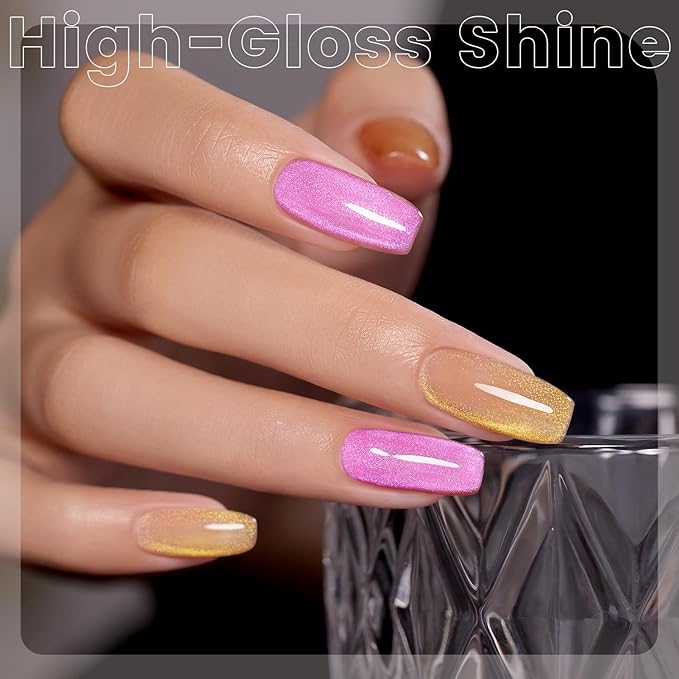 RARJSM Aurora Glitter Cat Eye Gel Nail Polish Set 6Pcs Nude Pink Light Purple Gold Brown Green Blue Galaxy Mermaid Glitter Cateye Gel Polish with Magnetic Stick UV LED Curing Require Home Salon-BrightBean Baby