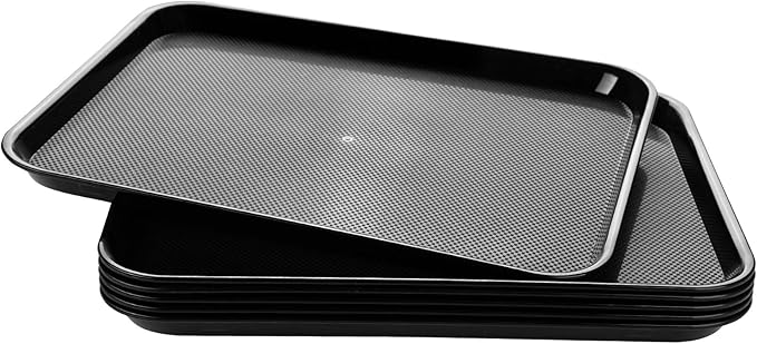 Rectangular Plastic Serving Trays,Fast Food Serving Cafeteria Trays,17"X13",Set of 6 (Black)