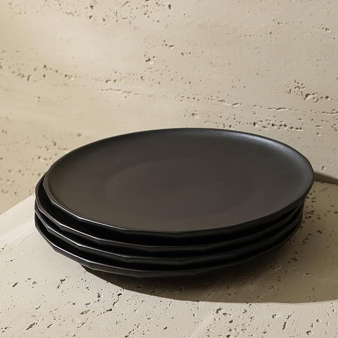 Stone Lain Rio 4-Piece Salad Plate Set Stoneware, Black