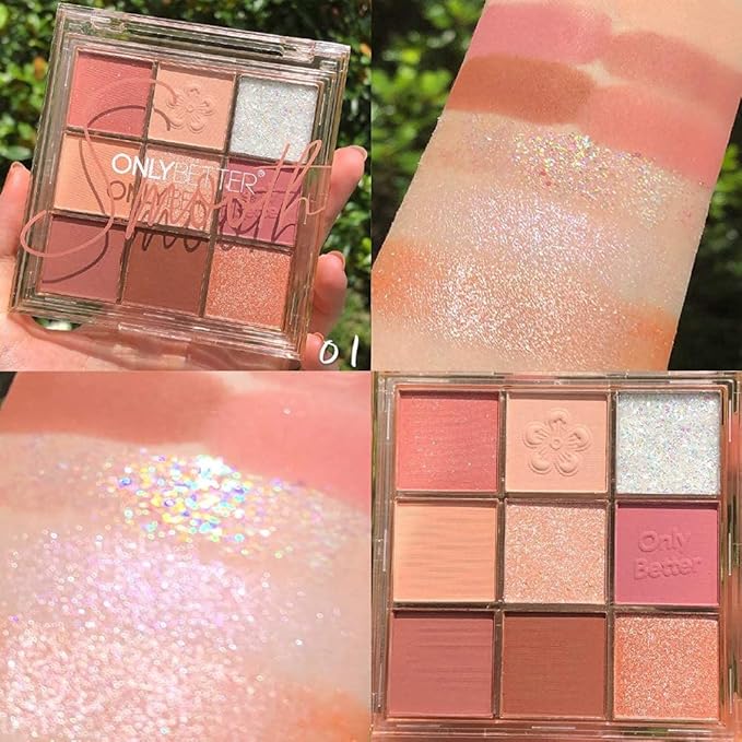 Pink Eyeshadow Palette - 9 Shades, Metallic & Shimmers, Long Lasting, Sweatproof & Waterproof-BrightBean Baby