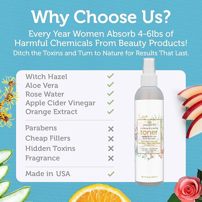 Era Organics Hydrating Toner for Face - Refreshing and Balancing Anti Aging Facial Mist with Rose Water, Apple Cider Vinegar, Witch Hazel-BrightBean Baby