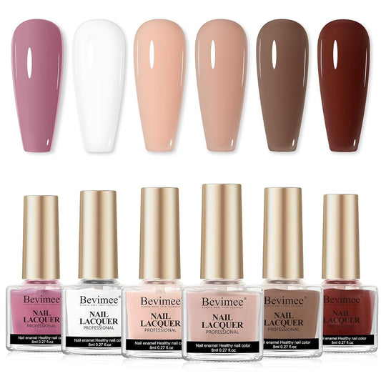 Vegan Nail Polish Set: Air Quick Dry Nail Lacquer Milky White, Nude, Brown 6 Regular Colors Nail Art Polish Non Gel Fast Drying Fingernail Polish Bulk DIY Salon Gift For Women-BrightBean Baby