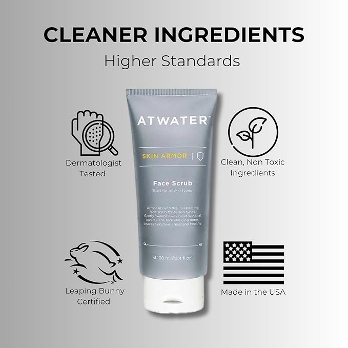 ATWATER Skin Armor Exfoliating Face Scrub,Men’s Facial Cleanser - Smoothes and Cleans Skin to remove Dead Skin - Travel Size Mens Face Exfoliator Leaving you Fresh and Vibrant - 3.4 oz (2 pack)-BrightBean Baby
