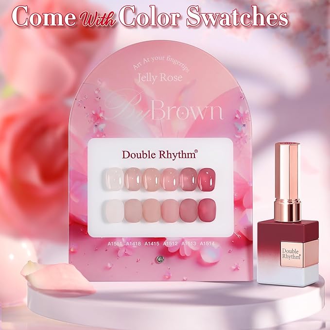 Double Rhythm 6 Pcs 15 ML Gel Polish Set Same Color Same Bottle Soak Off Gel Polish Kit Nail Art Manicure Salon DIY at Home for Women (Jelly Translucent Rose Pink Burgundy Red-T6-2)-BrightBean Baby