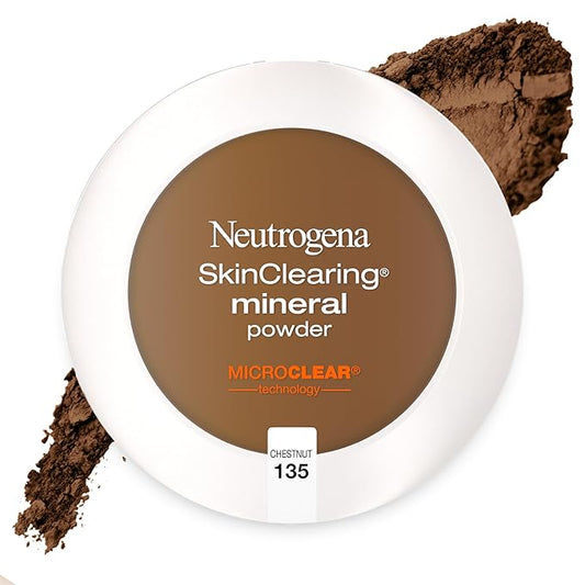 Neutrogena SkinClearing Mineral Acne-Concealing Pressed Powder Compact, Shine-Free & Oil-Absorbing Makeup with Salicylic Acid to Cover, Treat, & Prevent Breakouts, Chestnut 135,.38 oz-BrightBean Baby