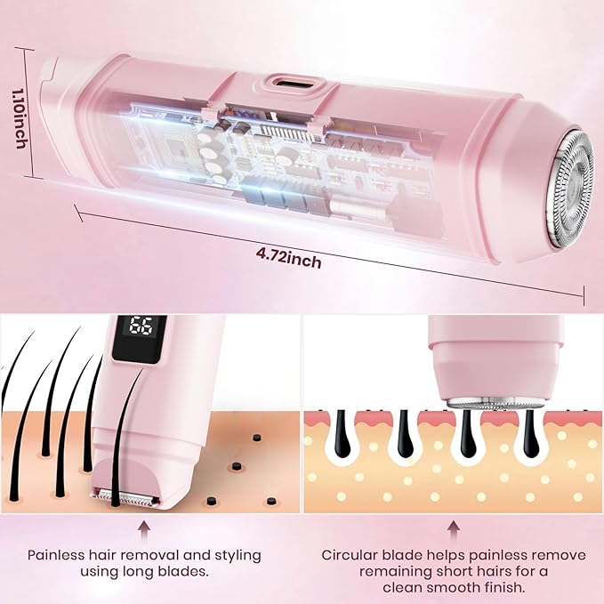 Bikini Trimmer for Women,IPX7 Waterproof Painless Electric Razors for Trip,Portable&Easy Cleaning Lady Underarm Pubic Leg Arm Body Face,Electric Shaver for Travel&Shower Use,Gifts for Women,Pink-BrightBean Baby