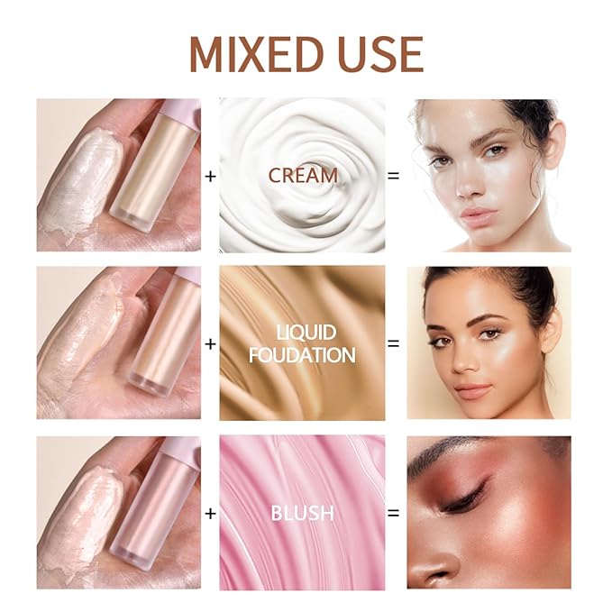 Liquid Highlighter Natural Glow For Face & Body, Waterproof Moisturizing Light Liquid Luminizer For Long Lasting Shimmer, Contour Highlighter Stick Easy to Apply with Cushion Applicator-BrightBean Baby