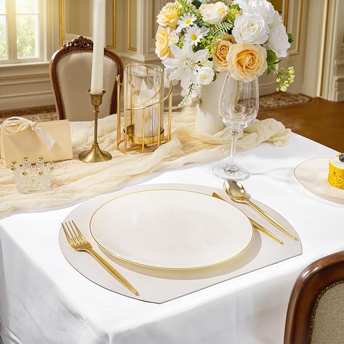 bUCLA 200PCS Ivory Plastic Plates with Gold Rim - Heavy Duty Cream Disposable Include 100 Dinner 10 inch & 100 Dessert 7 inch Plates, Ideal for Party & Thanksgiving