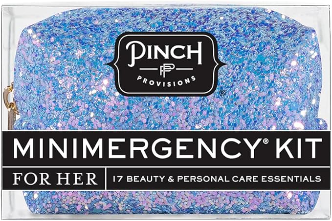 Pinch Provisions Blue Periwinkle Minimergency Kit, includes 17 Travel-Sized Cosmetic Essentials, Convenient for Purses, Emergency Beauty Accessories, Gifts for Holiday’s & Birthday’s-BrightBean Baby