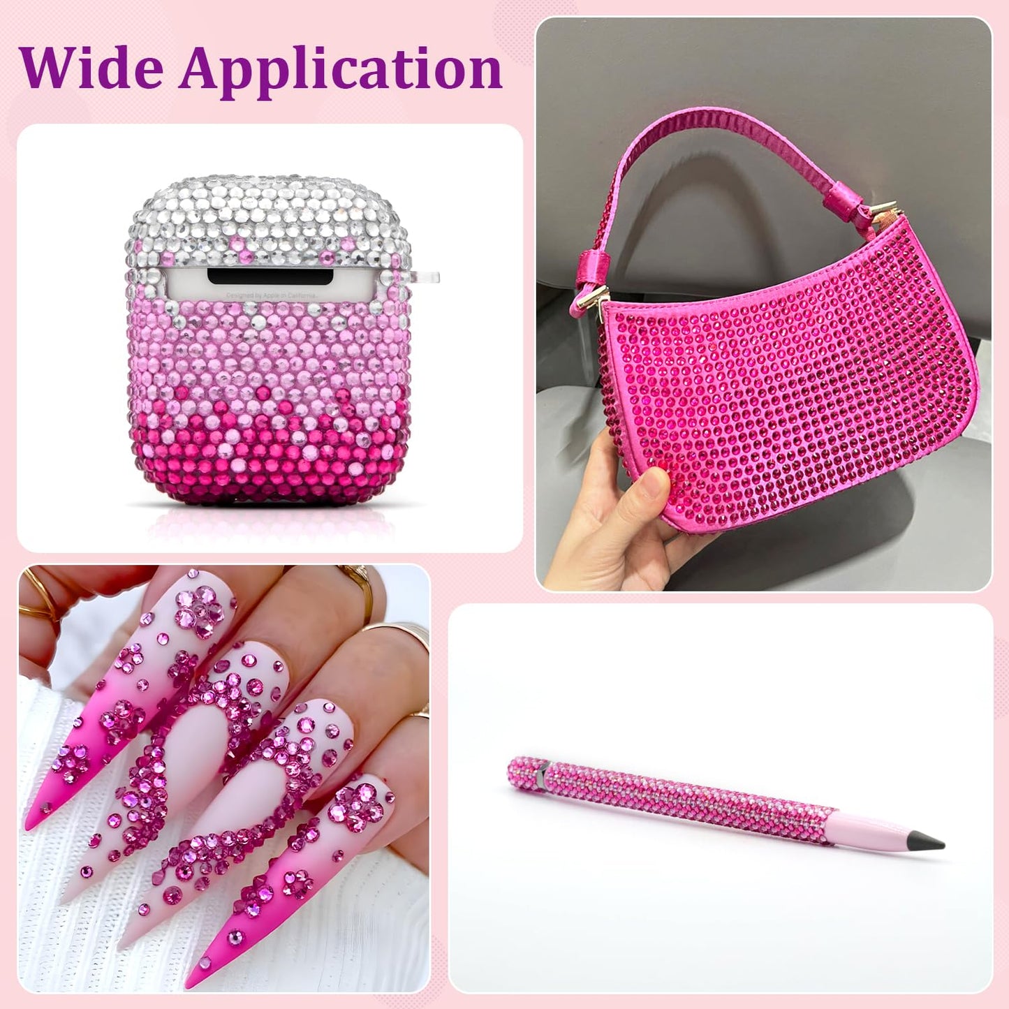 25000Pcs Resin Rhinestones with Tweezers for Crafting, Hot Pink 2-6mm Mixed Sizes Non Hotfix Flatback Gems, Bedazzling Crystal for DIY Craft Clothing Mugs Tumblers Shoes Fabric Decor Nail Art-BrightBean Baby