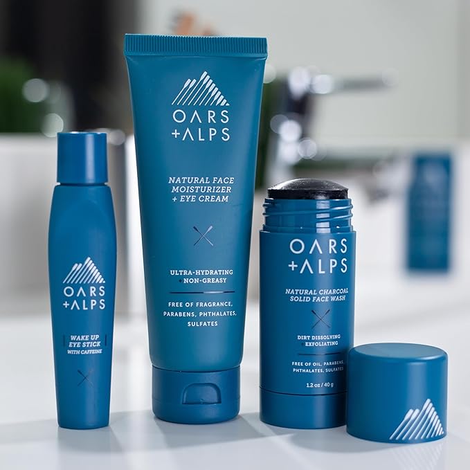 Oars + Alps Men's Skin Care Kit, Gift Set Includes Face Wash, Eye Roller, and Moisturizer, Vegan and Gluten Free, Travel Size & TSA Approved, 3 Items Total-BrightBean Baby
