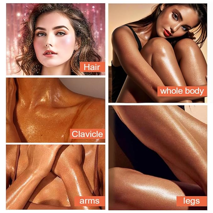 Glitter Body Highlighter Powder Body Shimmer Sparkle Face Brightening Highlighter Powder for Face Eyes Body Glow Makeup With sponge head（05#）-BrightBean Baby