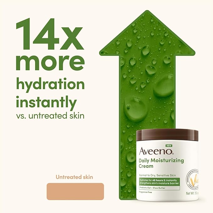 Aveeno Daily Moisturizing Cream with Prebiotic Oat & Shea Butter for Body, Face & Hands Moisturizer Cream, Hydrates Normal to Dry, Sensitive Skin, Fragrance Free, Non-Comedogenic, 20 oz-BrightBean Baby