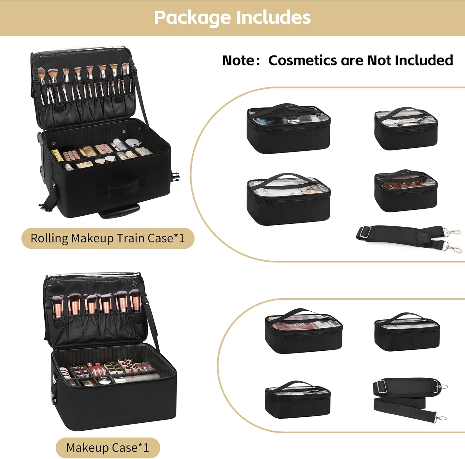 Rolling Makeup Bag Professional Makeup Artist Bags 2 in 1 Cosmetics Case Extra Large Trolley Travel Case with 360° Swivel Wheels and Adjustable Dividers-BrightBean Baby