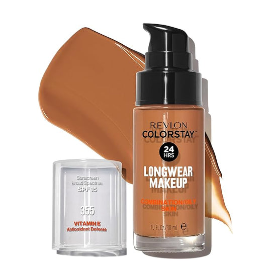 Revlon Liquid Foundation, ColorStay Face Makeup for Combination & Oily Skin, SPF 15, Medium-Full Coverage with Matte Finish, Almond (355), 1.0 oz-BrightBean Baby