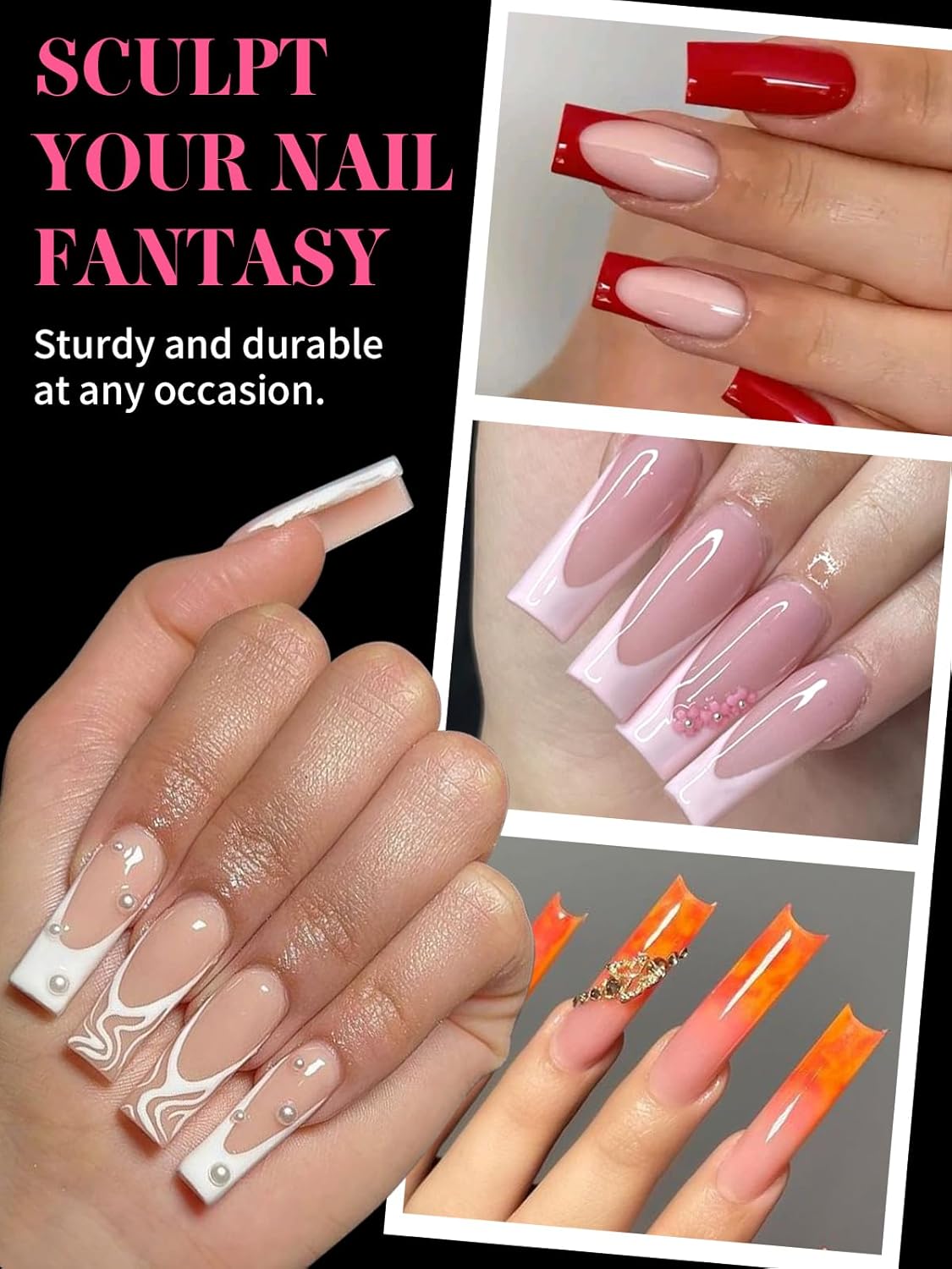 EBANKU 288Pcs Matte Dual Nail Forms, Clear Poly Gel Nail Molds Square Full Cover Coffin Nail Tips Extension Forms for Gel Manicure Nail Art Design Salon&DIY-12 Sizes-BrightBean Baby