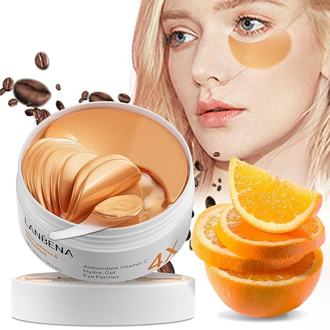 Vitamin C Under Eye Patches(30 Pairs) -Cooling Eye Masks for Dark Circles, with Caffeine Niacinamide Hydra-Gel Collagen, Puffy Eyes & Eye Bags Treatment, Fine Lines & Wrinkles Reduce, Anti-Aging-BrightBean Baby