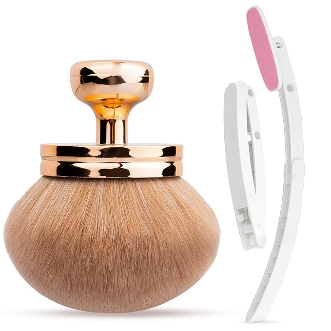 Self Tanner Brushes- Extra Large Body Makeup Brush & Back Lotion Applicator, 2 Pcs, Body, Leg and Face Kabuki Brush, Back Applicator for Self Tan, Sunscreen, Lotion, Makeup, Blend & Blur (Rose Gold)-BrightBean Baby