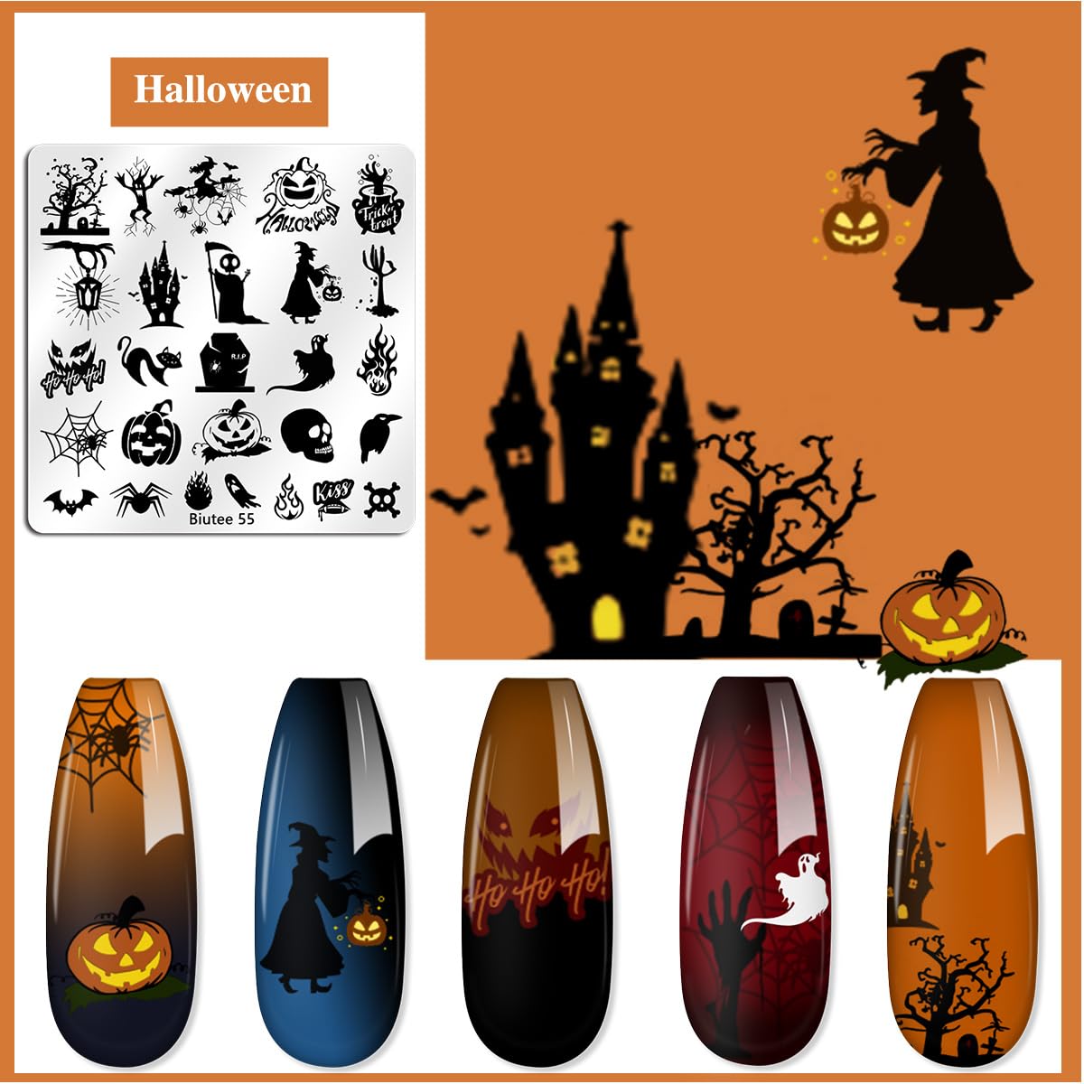 Biutee Nail Stamper Kit 15pcs Nail Art Stamp Plate 8pcs Stamp Gel Polish 1pcs Nail Stamper Scraper Set with Storage Bag, Nail Stamp Template Kit Flower Lace Animal Star Halloween Christmas Design-BrightBean Baby