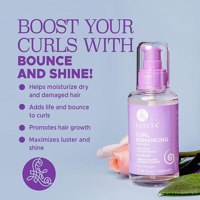 Luseta Curl Enhancing Hair Oil Define Curl & Restore Bounce Anti-frizzing and Smoothing for Curly Hair Type 3.38oz-BrightBean Baby