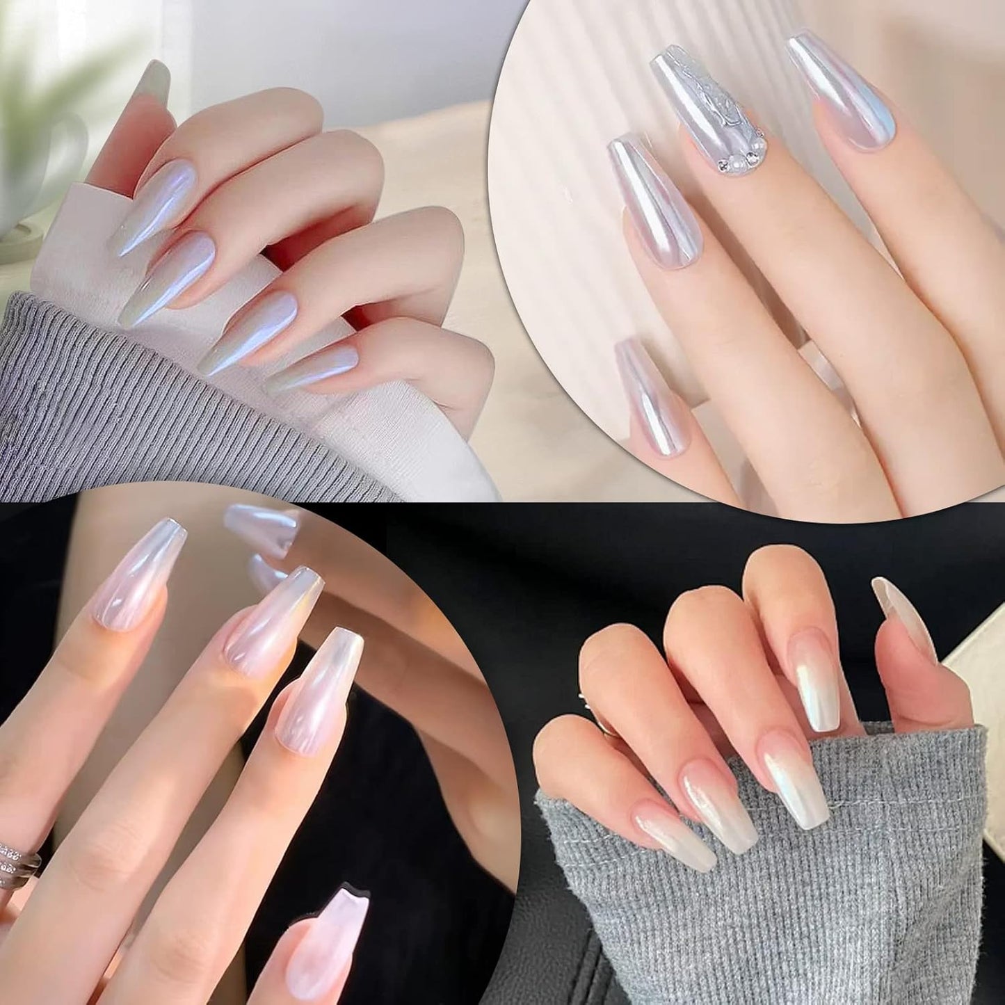 Artdone Chrome Nail Powder Metallic Mirror Glitter Effect Pigment Iridescent Aurora Mermaid Pearl Dust Kit for Gel Polish Nail Art Decoration, Resin Craft Arylic Powder-BrightBean Baby