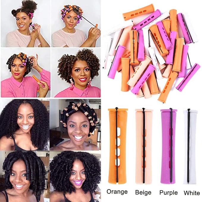40pcs Perm Rods Set for Natural Hair 4 Sizes Cold Wave Rods Hair Rollers for Women Curling Rods for Long Medium Small Hair Curler Styling DIY Hairdressing Tools（Orange+Beige+Purple+white）-BrightBean Baby