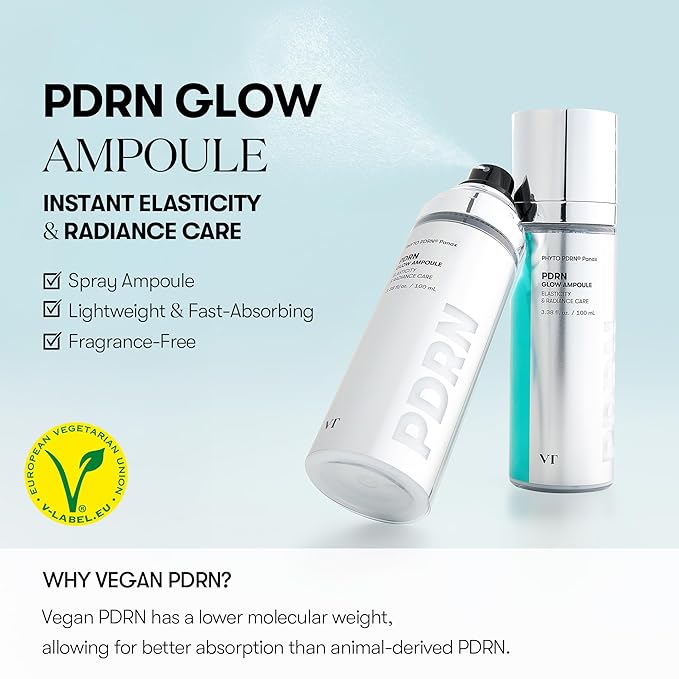 VT COSMETICS PDRN Glow Ampoule, PDRN Facial Mist, Deep Hydration Spray Serum, Vegan Skin Care, Light-weight Face Moisturizer, Plumping Effect, Fragrance-Free, Korean SkinCare (3.38 fl oz / 100 ml)-BrightBean Baby