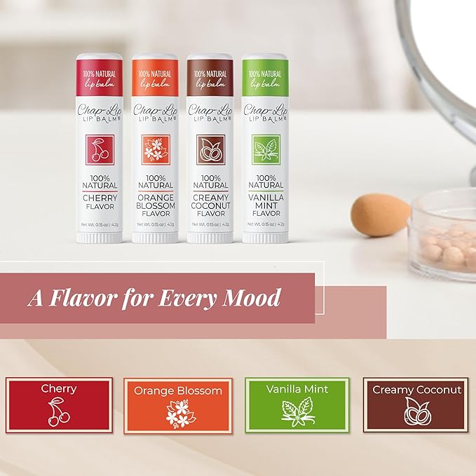 100% Natural Lip Balm Set, Hydrating and Moisturizing Beeswax Natural Flavor Assortment, Lip Moisturizer for Dry Lips, Cocoa Butter, Petroleum Free, 24 Count, 2Pack-BrightBean Baby