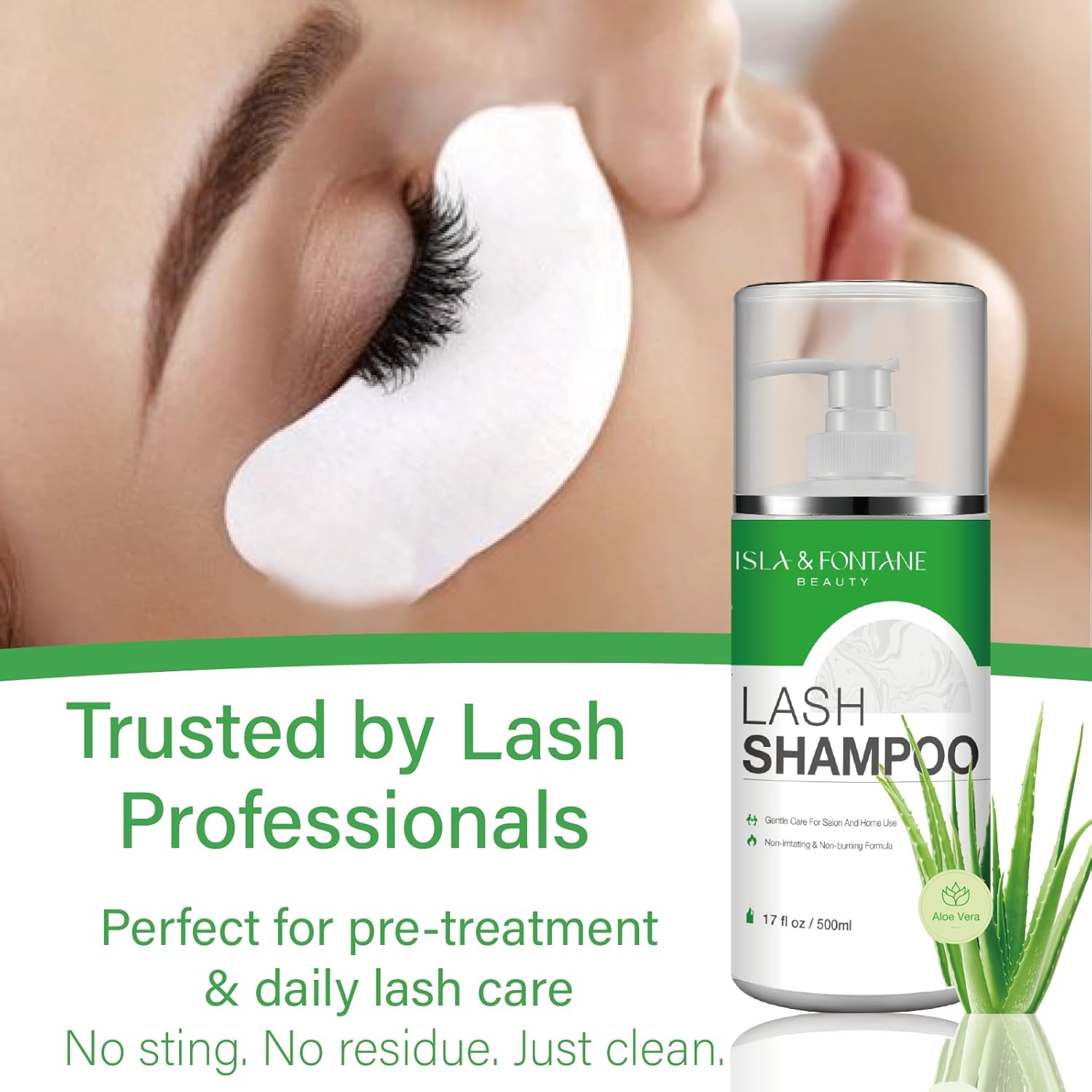 Isla & Fontane Lash Shampoo Bulk – Multi-Scent Series – 17 fl oz / 500ml | Gentle Eyelash Cleanser for Lash Extensions | Non-Irritating | Professional Lash Bath Foam For Salon And Home Use (Aloe Vera)-BrightBean Baby