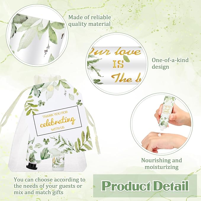 25 Set Wedding Lip Balms and Hand Cream Gift Set Include 25 Moisturizing Hand Care Cream 25 Lip Balms with Thank You Cards and Bags Bridesmaid Gift Set for Bridal Shower Wedding(Greenery)-BrightBean Baby