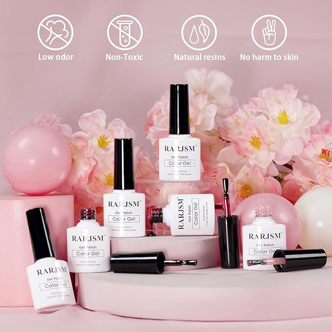 RARJSM Nude Jelly Gel Nail Polish Set 6pcs Clear Crytal Glass Pale Gray Pink Cherry Red Series Transparent Sheer Amber Milky Gel Varnish LED UV Curing Requires Soak off French Manicure Home Salon-BrightBean Baby