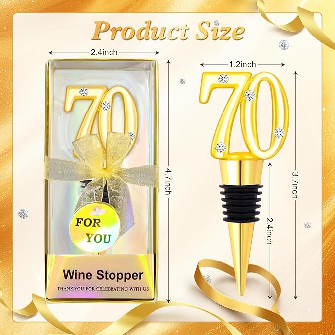 30Pcs 70th Birthday Party Favors Wine Stoppers 70 Anniversary Wine Bottle Stopper Wine Bottles Stoppers Wedding Favor Individual Gift Box for Birthday Wedding Anniversary Decorations Souvenirs (70th)