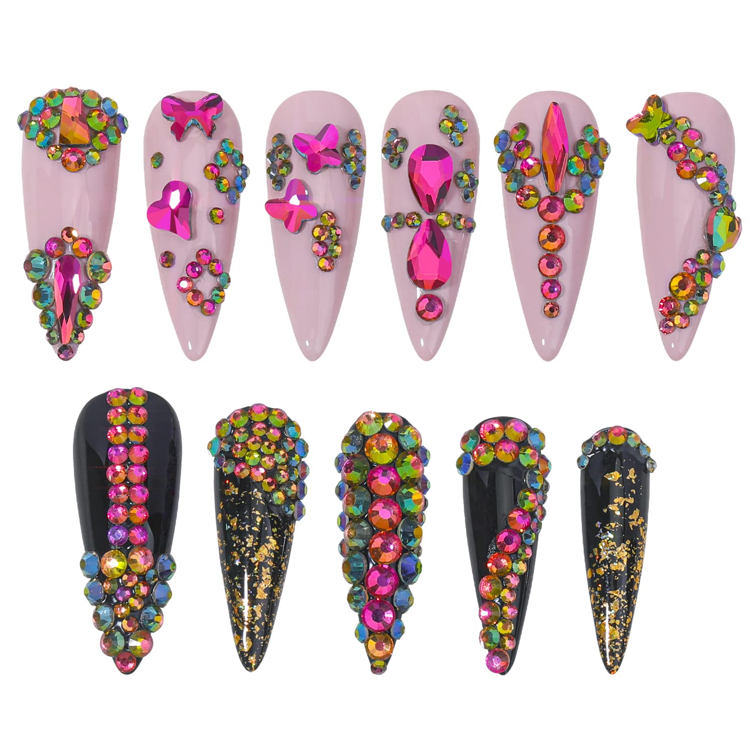 HNUIX Nail Rhinestones - 3D Multi Shape Size, Crystal Colorful Red Nail Gems, Flat Back, with Kit, for Nail Art, DIY Decorations-BrightBean Baby