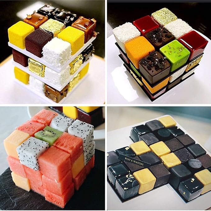 Silicone Molds Baking for Mousse Cake, 3D Baking Molds Dessert Molds for Pastry Truffle Pudding Jelly Cheesecake,3D Cube Shape (8-Cavity)