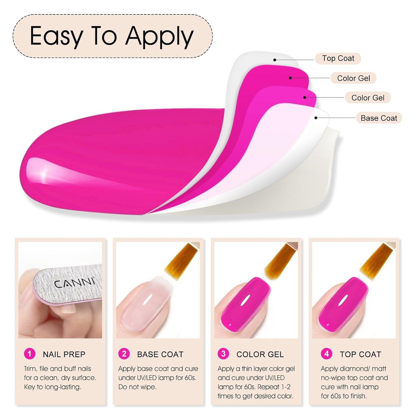 CANNI Hot Pink Nail Gel Polish, 1Pcs Bright Coral Pink Cerise Color High Gloss Soak Off UV Gel Nail French Nail Manicure Salon DIY-BrightBean Baby